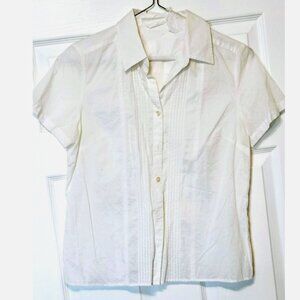 Vintage Charter Club Blouse Top 6 Button Up Short Sleeve Embroidery White Cotton